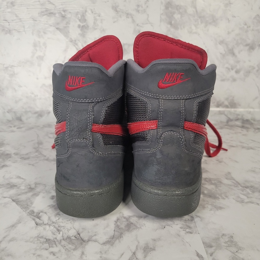 Nike High Top Sneakers Red Charcoal Grey Mesh Athletic Shoes Mens Basketball - Picture 5 of 10